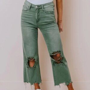 Vervet 90'S Vintage Crop Flare Pants Army Green Size 28